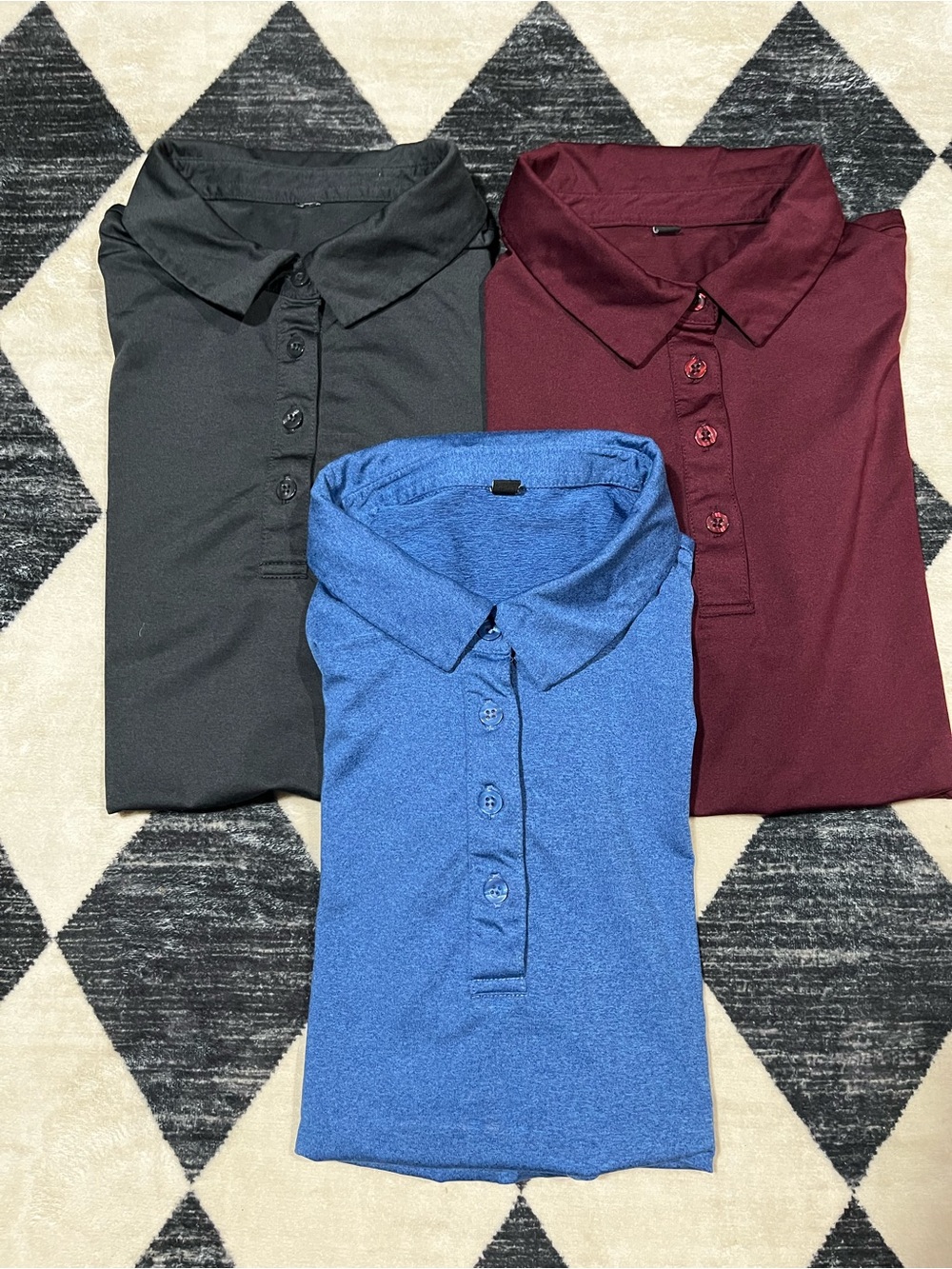 Women’s Button Front Polo Shirt - Black, Blue, Burgundy